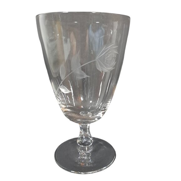 Romance Rose by Fine Arts Rose Floral Etched Stemmed Water Goblet Glass Iced Tea - Picture 1 of 11